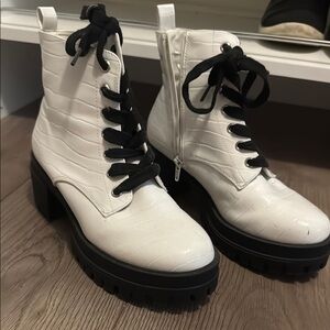 White and Black Lace Up Platform Boots